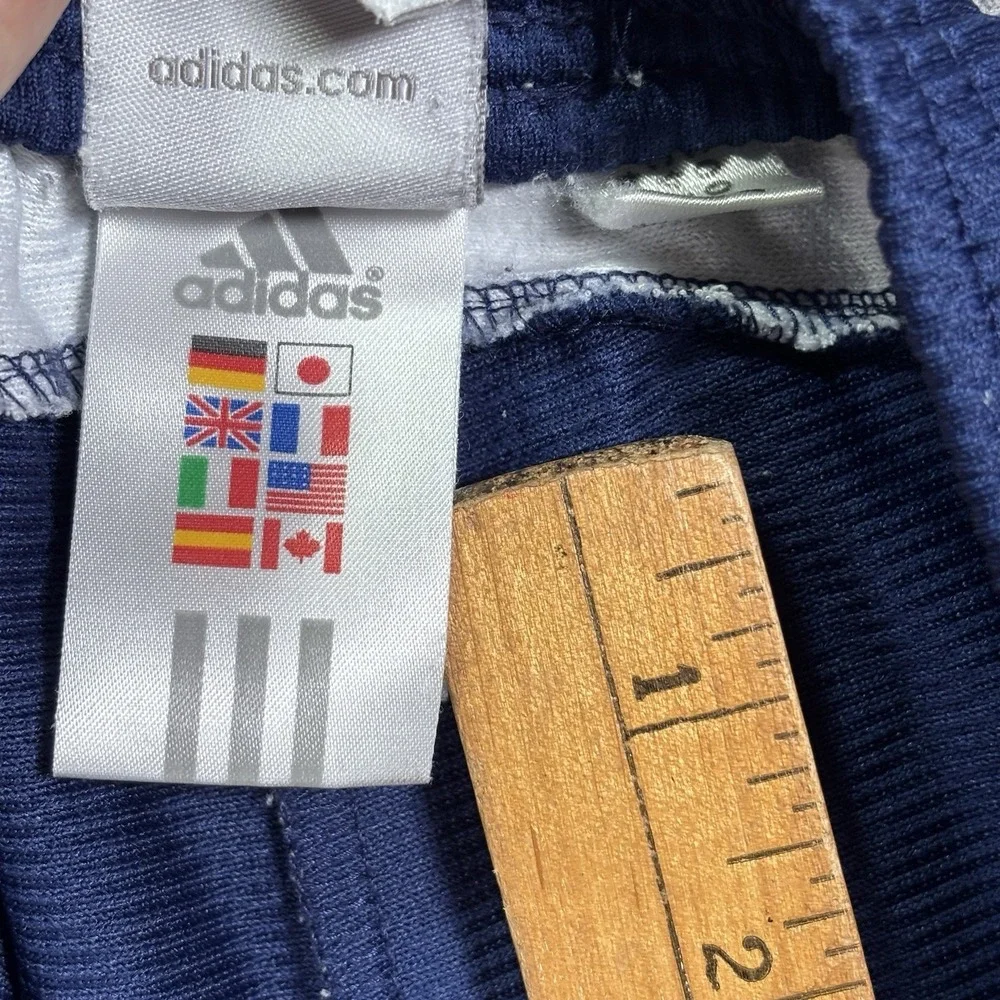 VTG‎ 2004 Adidas Soccer Shorts Navy white Mens L FADED SPOT NO DRAWSTRING READ